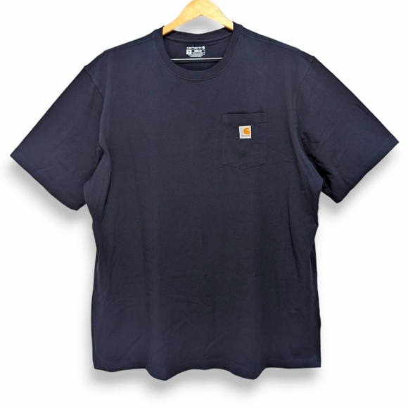 Carhartt Navy Blue Cotton Crew Neck Logo Pocket T-Shirt Mens Loose Fit 3XL Tall - Picture 1 of 5